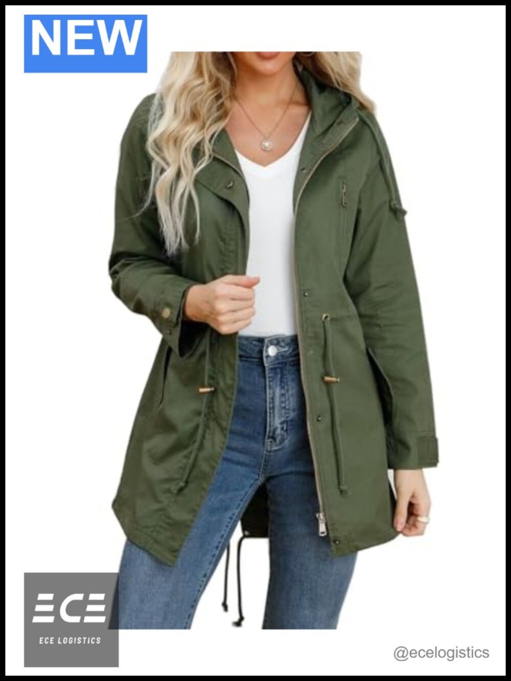 Lightweight Anorak Utility Jacket Zip Up Drawstring Waist Hooded Cotton